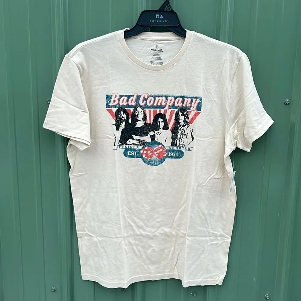 Men's Wrangler Bad Company Graphic Band Shirt Sleeve Cotton T-Shirt Size L
